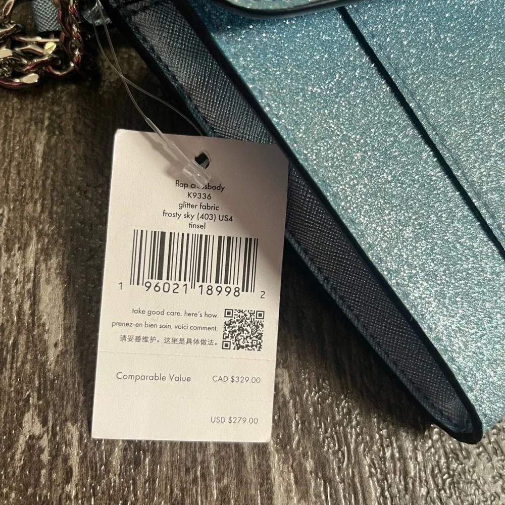 Kate‎ Spade Flap Crossbody Glitter Fabric Frosty Sky Blue Purse NWT $279